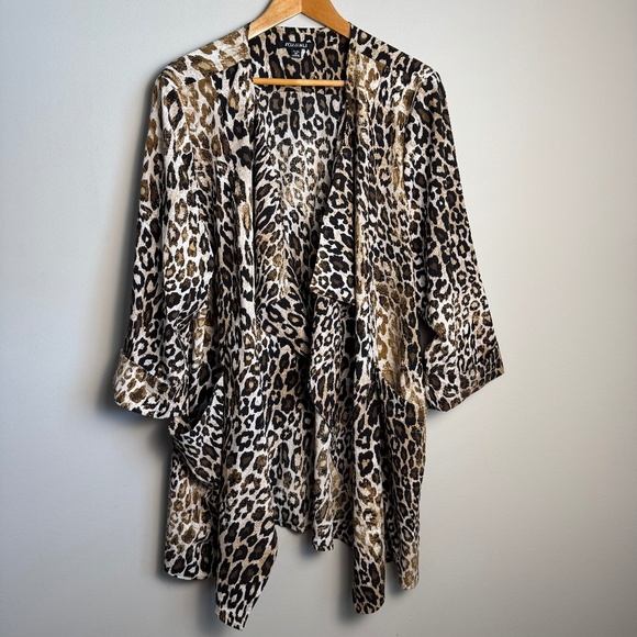Roz‎ & Ali Women's Open Front Leopard Print Kimono Tunic Top Size 2X Pockets - Picture 1 of 12